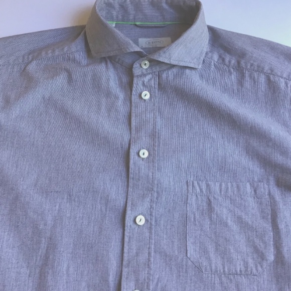 ETON slim solid gray spread collar cotton shirt Sz L 41 made in Romania 🇷🇴 - Picture 5 of 11